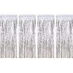 4 Pack Foil Curtains Metallic Fringe Curtains Shimmer Curtain for Birthday Wedding Party Christmas Decorations (Silver)