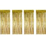 4 Pack Foil Curtains Tinsel Curtains Glitter Curtains Shimmer Fringe Metallic Decorated Curtains Backdrops for Party Supplies, Gold