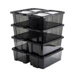 (8) Black Clear Shoe Boxes Stackable Plastic Toy Storage Box Set Organiser With Lid