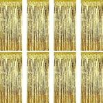 8 Pack Foil Curtains Fringe Curtains Tinsel Backdrop Metallic Curtains for Birthday Wedding Party Photo Booth Decorations (Gold)