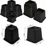 [8 Piece (4 High and 4 Short)] Premium Adjustable Furniture Risers - Black