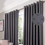 Alan Symonds Blackout Curtains Eyelet Ring Top Ready Made Diamond, Polyester, Charcoal, 46 x 54