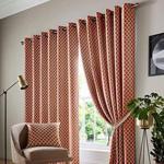 Alan Symonds Jacquard Curtains Eyelet Ring Top Fully Lined, Polyester, Orange, 46 x 54