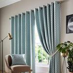 Alan Symonds Jacquard Curtains Eyelet Ring Top Fully Lined, Polyester, Teal, 46 x 54