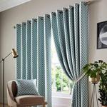 Alan Symonds Jacquard Curtains Eyelet Ring Top Fully Lined, Polyester, Teal, 46 x 72