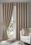 Alan Symonds Madison Eyelet Jacquard Curtains Fully Lined Ring Top, Latte, 90″ x 90″