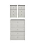 Alderley Ready Assembled 3 Piece Package - Chest Of 5 Drawers And 2 Bedside Chests Grey