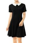 Allegra K Women Contrast Doll Collar Short Sleeves Above Knee Flare Dress