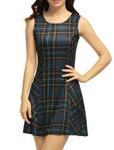 Allegra K Women's Tartan Dresses Round Neck Flare Sleeveless Mini A-line Dress Blue 20