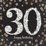 amscan 10022248 Paper Napkins 30th Birthday Glittery Gold Luncheon Napkins-33cm-16 Pcs, Multi, 30