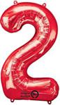 amscan SuperShape Number 2 Red Foil Balloon-1 PC, 34″