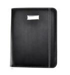 Arpan Black Faux Leather A5 Size Zipped Conference Folder with A5 Lined Writing pad, Calculator, Pen Holder, Card Pockets- Perfect for Meetings, Conferences (Black)