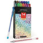 Arteza Glitter Gel Pens 14-Individual-Colors - Triangular Grip - (0.8-1.0 mm Tips, Set of 14)