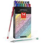 Arteza Metallic Gel Pens 14-Individual-Colors - Triangular Grip - (0.8-1.0 mm Tips, Set of 14)