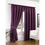 (Aubergine Purple Plum, 46″ wide x 72″ drop) Luxury Faux Silk Blackout Curtains Including Tiebacks - All Colours & Sizes