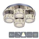 AUROLITE Polo Modern LED Dimmable Crystal Semi Flush Ceiling, 32W 4000K, 3072Lumens, Polished Chrome Back Plate Ø35cm, Ideal for Hallway, Dinning Living Room (4 Lights Cool White)