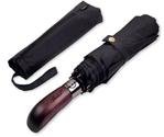 Balios Folding Umbrella Wood Handle Auto Open Close Vented Canopy Black