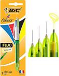 BIC 4 Colours Fluo Ballpoint Pen Black, Blue, Red and Fluorescent Yellow Ink Colours 1 Pack