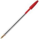 BIC® Cristal® Ballpoint Stick Pen, Medium 1 mm Tip, Transparent Barrel, Red Ink