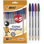 BIC Cristal Original Ballpoint Pens Medium Point (1.0 mm) - Assorted Colours, Pouch of 15+5