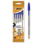 BIC Cristal Original Ballpoint Pens Medium Point (1.0 mm) - Blue, Pouch of 5