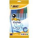 BIC® Cristal Soft Ballpoint Stick Pen, Medium Tip, Blue Barrel, Assorted Ink Colours: Black, Blue, Green, Red
