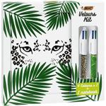 Bic Velours Kit - Stationery Kit with BIC 4 Colours Ball Pens Jungle and Leopard/1 Blank Notebook A5 Size, Gift Box of 3