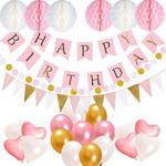 Birthday Party Decorations Supplies, Acelife Happy Birthday 13 Letters Banner Flags, 17 Balloons，15 Triangle Bunting Flags, 6 Tissue Paper Pompom Balls, 400cm String Polka Dot Garland for Girls