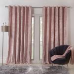 (Blush Pink, 90″ wide x 90″ drop) Sienna Valencia Crinkle Velvet Curtains Pair of Eyelet Ring Top Fully Lined Grey