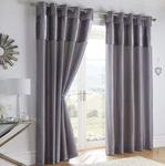 Boulevard Velvet Strip Eyelet Ring Top Curtains Fully Lined, Fabric, Grey, 90 x 90-Inch