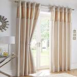 Boulevard Velvet Strip Eyelet Ring Top Curtains Fully Lined, Fabric, Oyster, 66 x 72-Inch