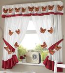 Butterflies Pencil Pleat Kitchen Curtains and Tiebacks, White/Orange, 46 x 42-Inch