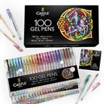 Castle Art Supplies 100 Gel Pen Set with Case for Kids or Adult Colouring Books, Drawing, Scrapbooking, Writing - Kit Includes Swirl, Pastel, Metallic, Glitter and Neon Smooth Fine Tip Gels