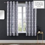 Catherine Lansfield Art Deco Easy Care Eyelet Curtains Silver 66x72 Inch