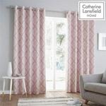 Catherine Lansfield Aztec Eyelet Curtains 66x90 Inch Blush