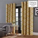 Catherine Lansfield Aztec Eyelet Curtains Ochre, 66x90Inch