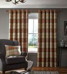 Catherine Lansfield Brushed Heritage Check Eyelet Curtains Burnt Orange, 66x54 Inch