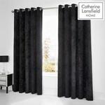 Catherine Lansfield Crushed Velvet Eyelet Curtain 66x54 Black