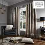 Catherine Lansfield Crushed Velvet Eyelet Curtains Natural, 66x54 Inch