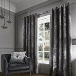 Catherine Lansfield Crushed Velvet Eyelet Curtains Silver, 66x54 Inch