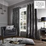 Catherine Lansfield Crushed Velvet Eyelet Curtains Silver, 66x90 Inch