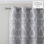 Catherine Lansfield Damask Jacquard Eyelet Curtains Silver, 66x72 Inch
