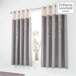 Catherine Lansfield Embroidered Blossom Eyelet Curtains Grey 66x72 Inch