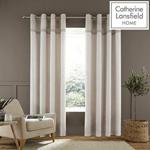 Catherine Lansfield Melville Woven Texture 66 x 54 Inch Eyelet Curtain Pair Natural