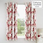 Catherine Lansfield Painted Floral Eyelet Curtains 66 x 72 Inch Red