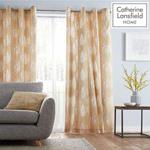 Catherine Lansfield Stockholm Leaves Eyelet Curtains 66x54Inch Ochre