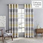 Catherine Lansfield Tallin Stripe 90 x 90 Inch Eyelet Curtain Pair Ochre