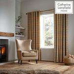 Catherine Lansfield Thermal Woven Check Eyelet Curtains 66x90 Inch Ochre