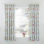 Charlotte Thomas Madison Pencil Pleat Ready Made Curtains Plus Tie Backs, Polyester-Cotton, Pink/Blue, 183 x 165 cm