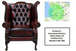 Chesterfield Queen Anne Wingback Armchair Chair Antique Oxblood Red Leather